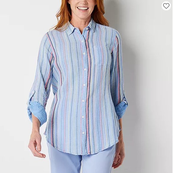 NWT St. John's Bay Long Sleeve Gauze Shirt (M) - Picture 1 of 3